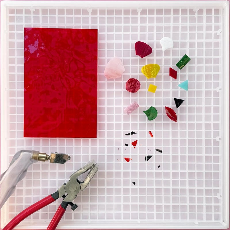 ILLUCKAI Stained Glass Cutting Mat With Tray 12"x12", Suitable for Scoring and Cutting Glass, Catching Shards in Grids, Detachable Design, Easy to Clean Up, Cutting Supplies for Crafts and Mosaics - Image 1